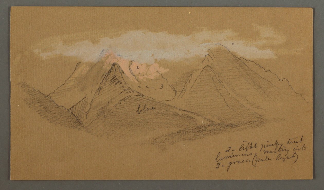 Piirros, Pilviä vuorenhuippujen yllä, mahdollisesti 1868 tekijältä Frederic Edwin Church