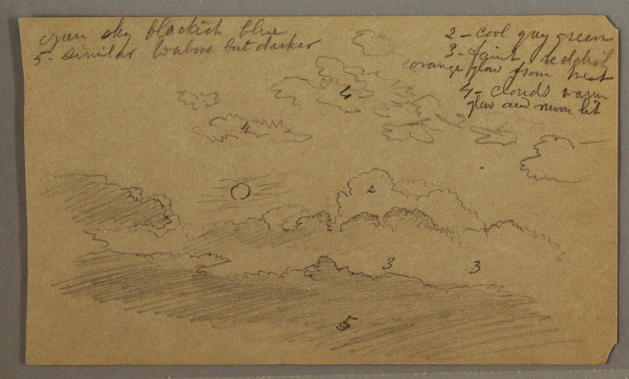 Piirros, Pilvinen taivas, täysikuu, mahdollisesti 1865-66. tekijältä Frederic Edwin Church