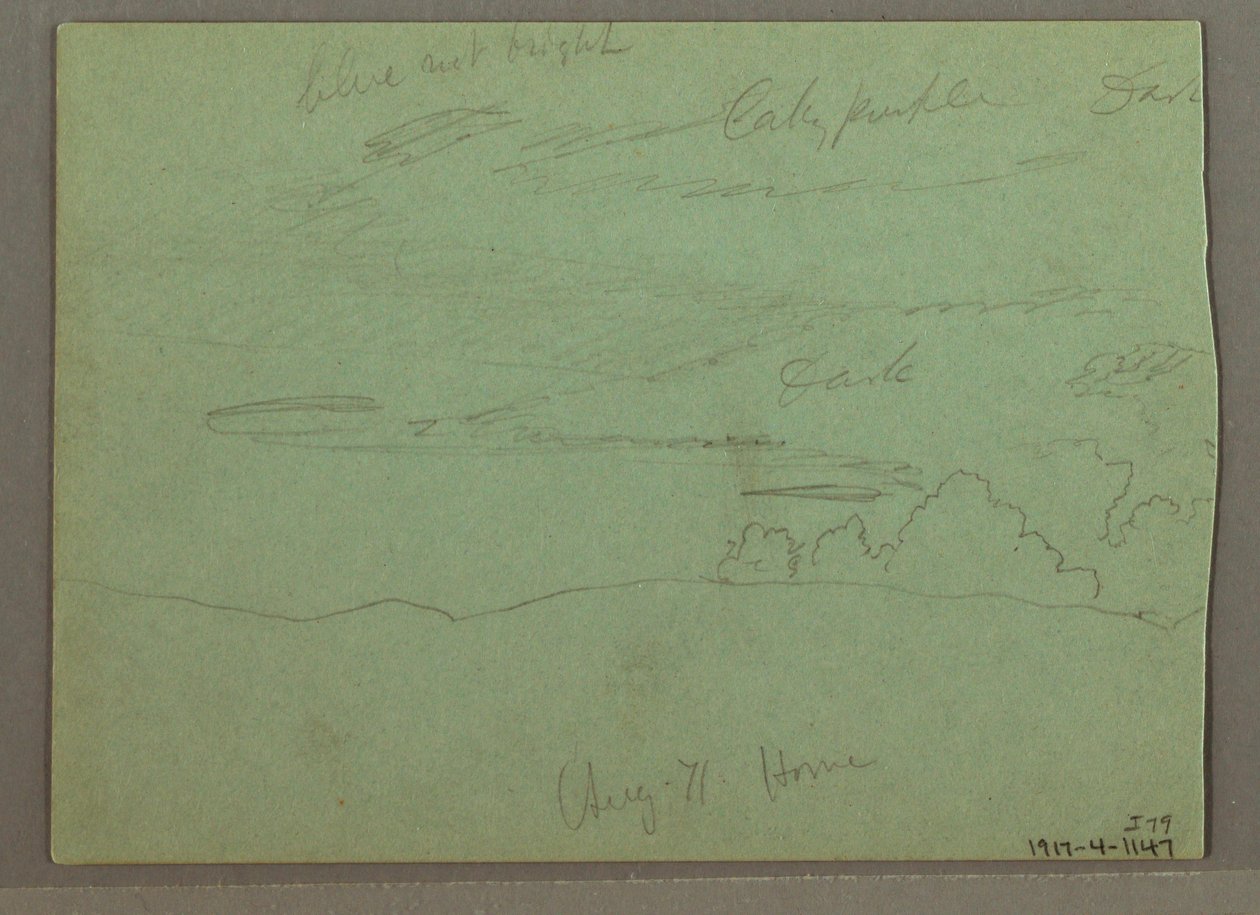 Piirros, Pilvinen taivas harjun yllä, elokuu 1871 tekijältä Frederic Edwin Church