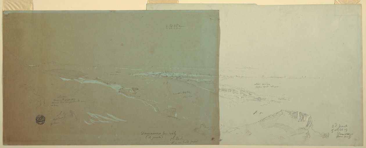 Piirros, Damaskos, Syyria, luoteesta katsottuna, osa 2, huhti- tai toukokuu 1868. tekijältä Frederic Edwin Church