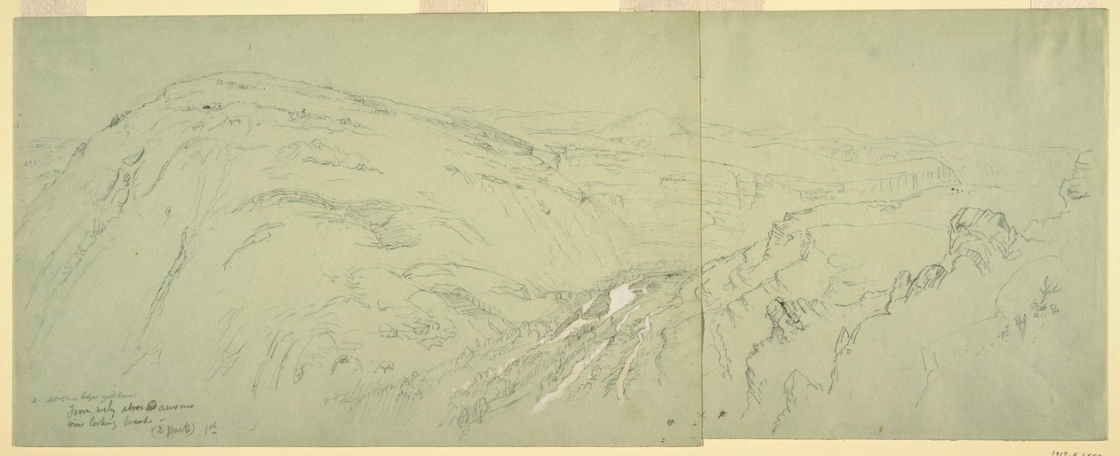 Piirros, Kaukaisnäkymä Damaskoksesta, Syyria, 7. toukokuuta 1868. tekijältä Frederic Edwin Church
