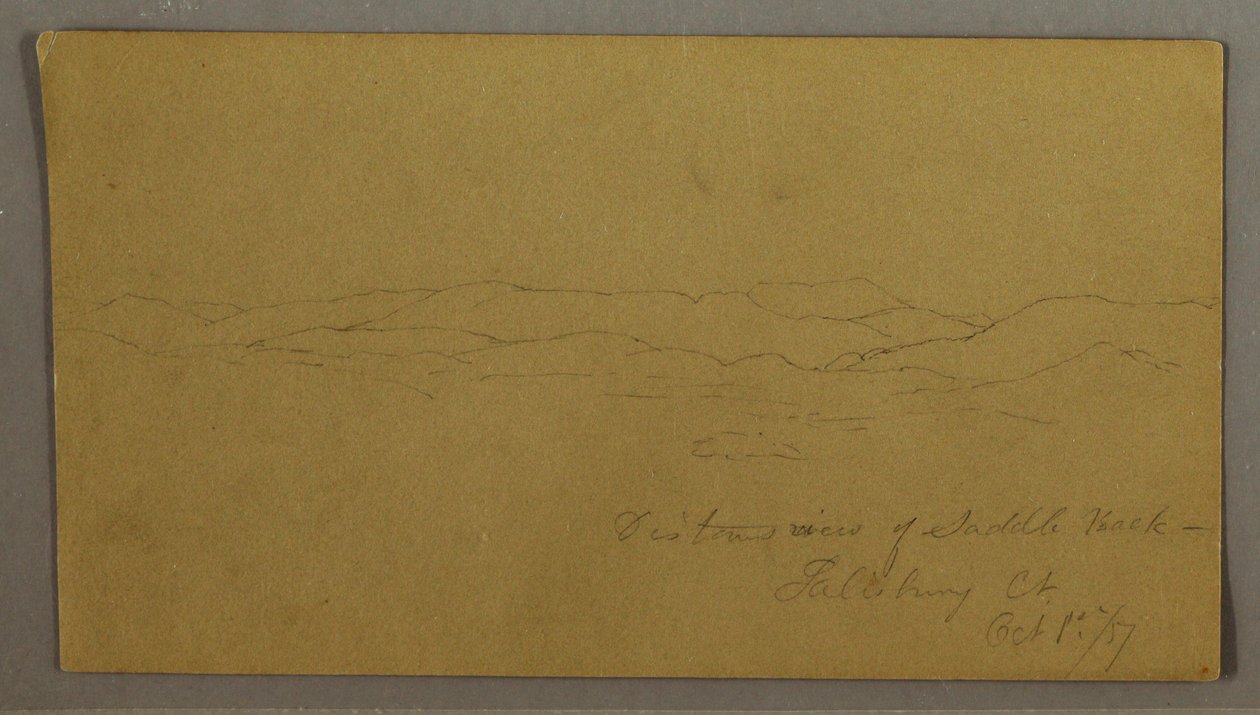 Piirros, Kaukaisnäkymä Saddleback-vuorelle, Maine, 1. lokakuuta 1867. tekijältä Frederic Edwin Church