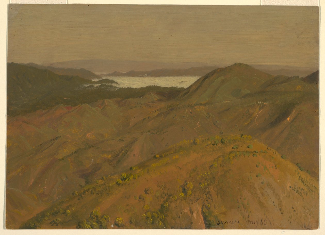 Piirustus, Kaukaisnäkymä kukkuloiden yli, elokuu 1865 tekijältä Frederic Edwin Church