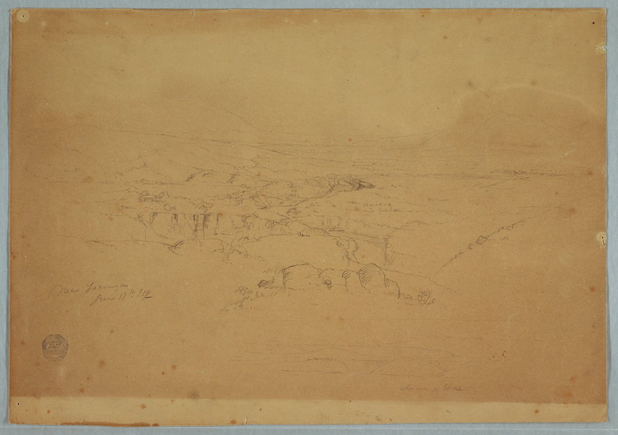 Piirustus, piirustus.  Luonnokset.  Maisema, "Near Tacunga", Ecuador, 17. kesäkuuta 1857. tekijältä Frederic Edwin Church