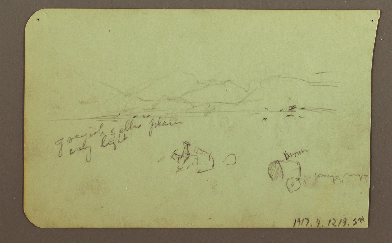 Piirros, hahmoja, Kääntöpuoli: hahmo, maisema, 1883 tekijältä Frederic Edwin Church