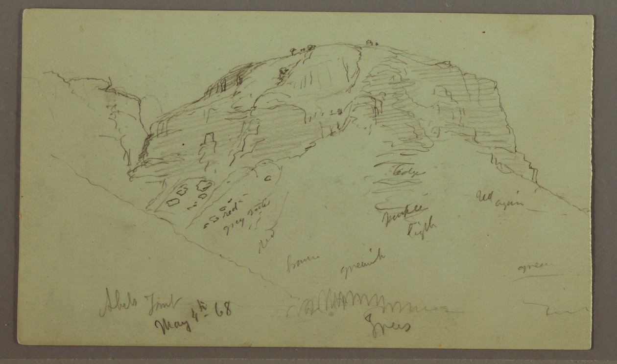 Piirustus, Flat Rocky Hill, 4. toukokuuta 1868. tekijältä Frederic Edwin Church