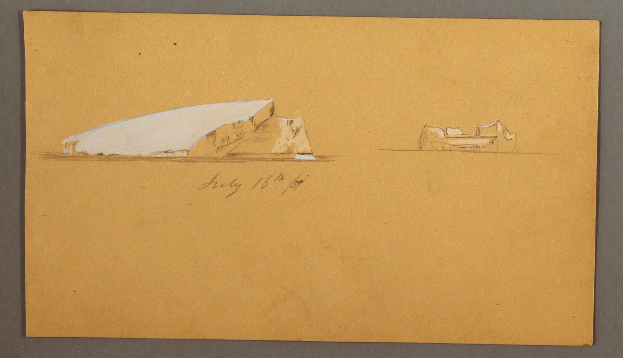 Piirros, kelluvat jäävuoret, 16. heinäkuuta 1859. tekijältä Frederic Edwin Church