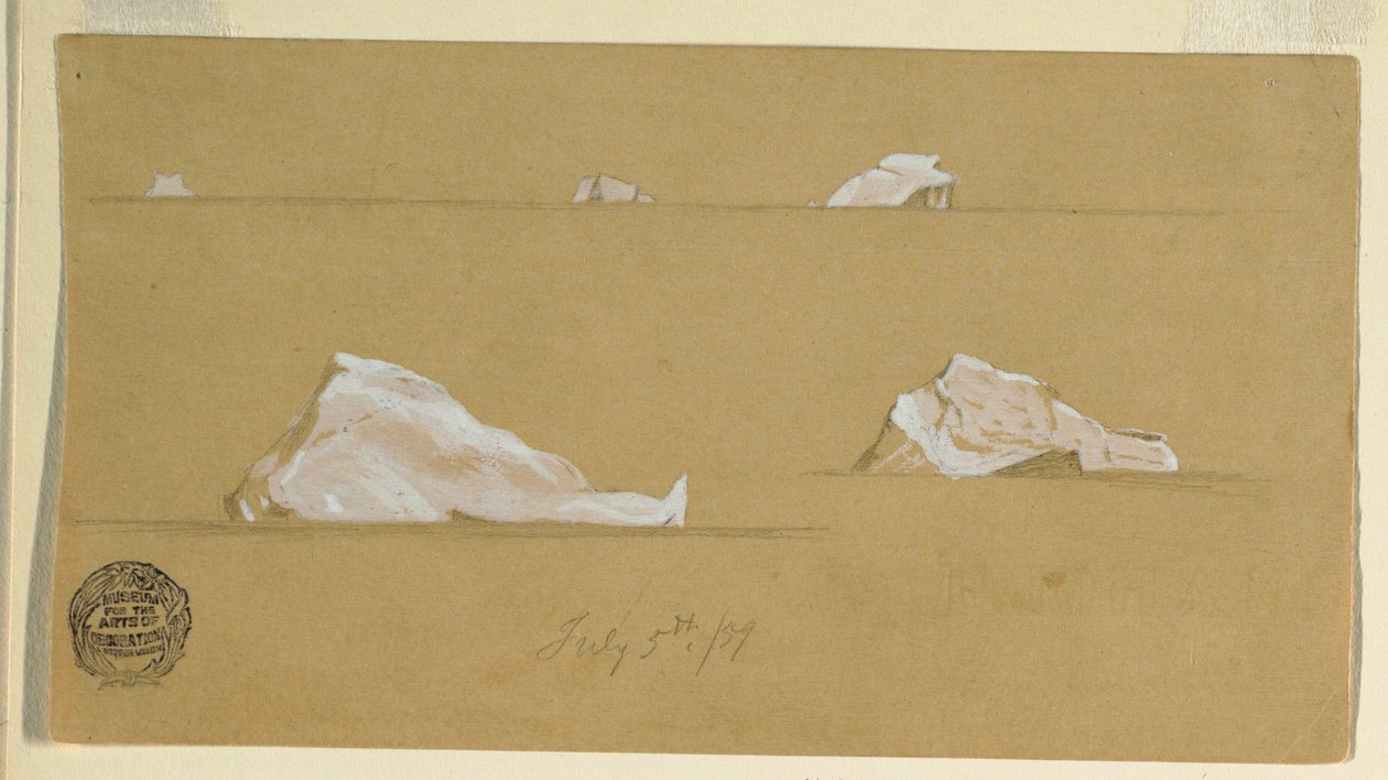 Piirros, kelluvat jäävuoret, 5. heinäkuuta 1859. tekijältä Frederic Edwin Church
