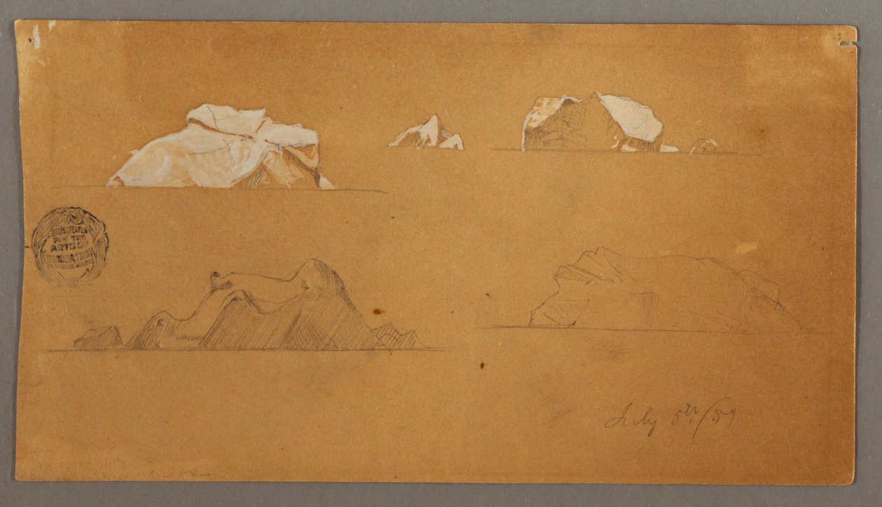 Piirros, kelluvat jäävuoret, 5. heinäkuuta 1859. tekijältä Frederic Edwin Church