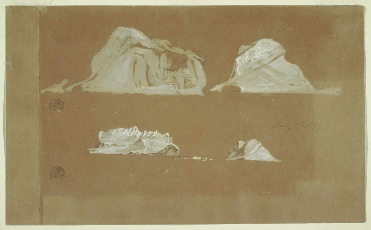 Piirros, kelluvat jäävuoret, 5. heinäkuuta 1859. tekijältä Frederic Edwin Church