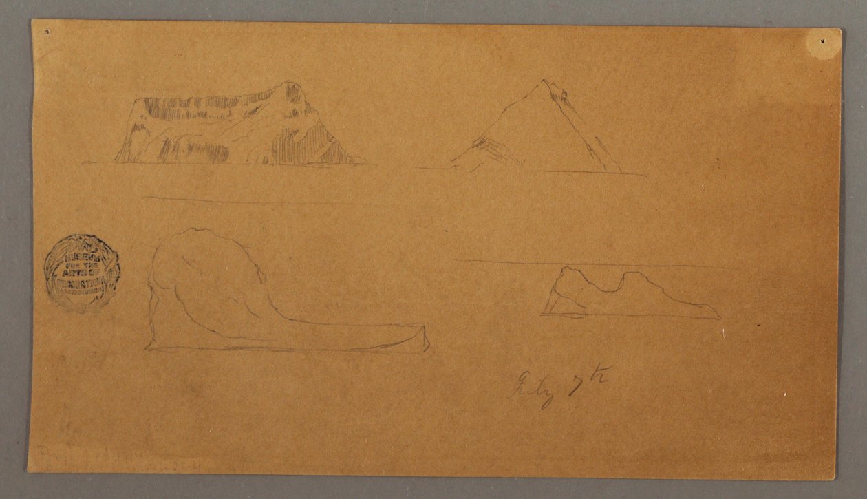 Piirros, kelluvat jäävuoret, 7. heinäkuuta 1859. tekijältä Frederic Edwin Church