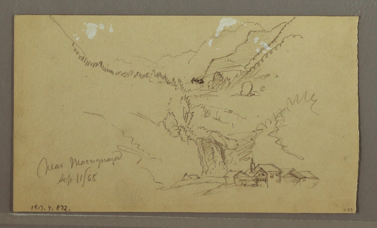 Piirros, Glacier, silta ja talo, syyskuu 1868. tekijältä Frederic Edwin Church