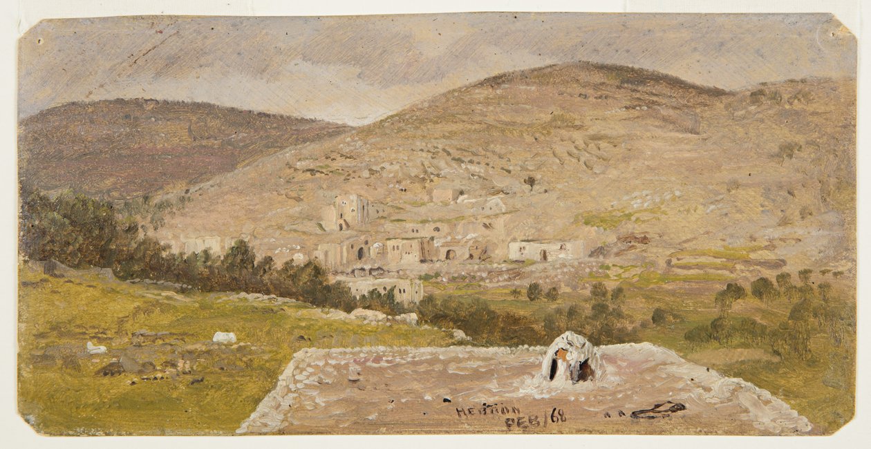 Piirros, Hebron, yleiskuva, helmikuu 1868 tekijältä Frederic Edwin Church