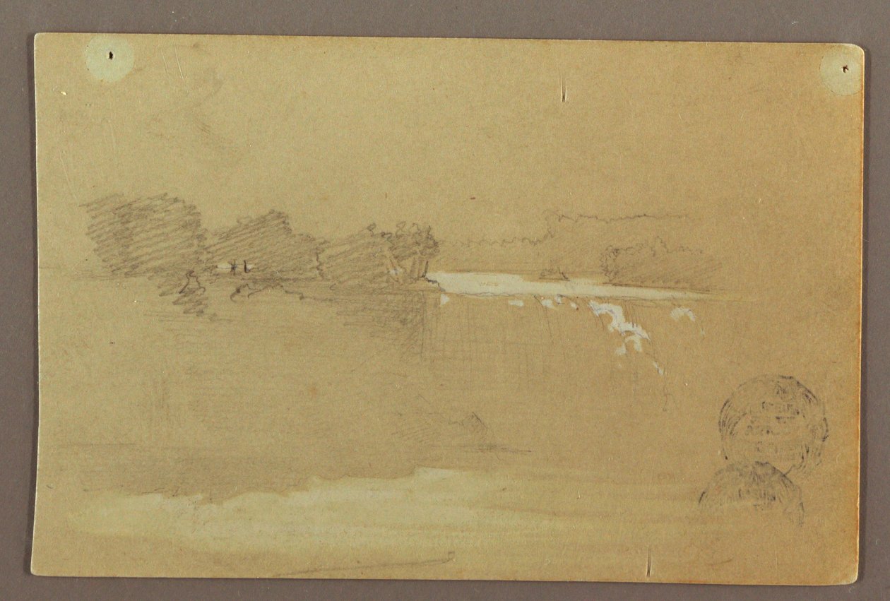 Piirros, Hennequin Point ja Amerikan putoukset, Niagara-joki, mahdollisesti 1856. tekijältä Frederic Edwin Church