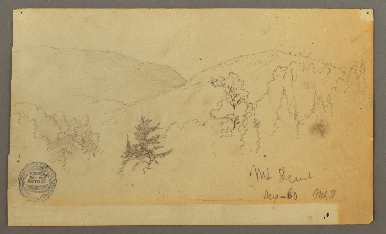 Piirros, Kukkuloita ja puita, 1860 tekijältä Frederic Edwin Church