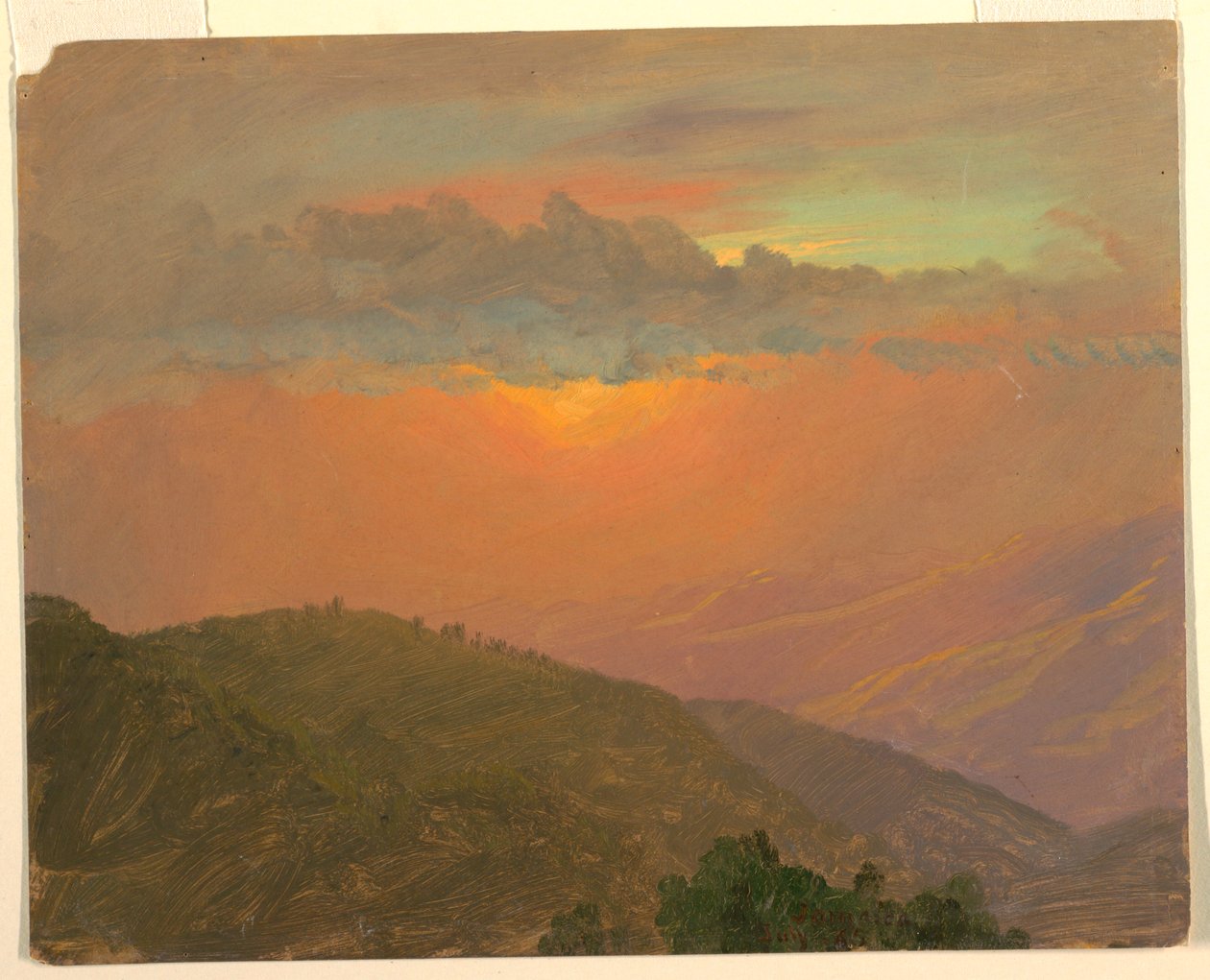 Piirros, Hilltop auringonlaskun aikaan, heinäkuu 1865 tekijältä Frederic Edwin Church