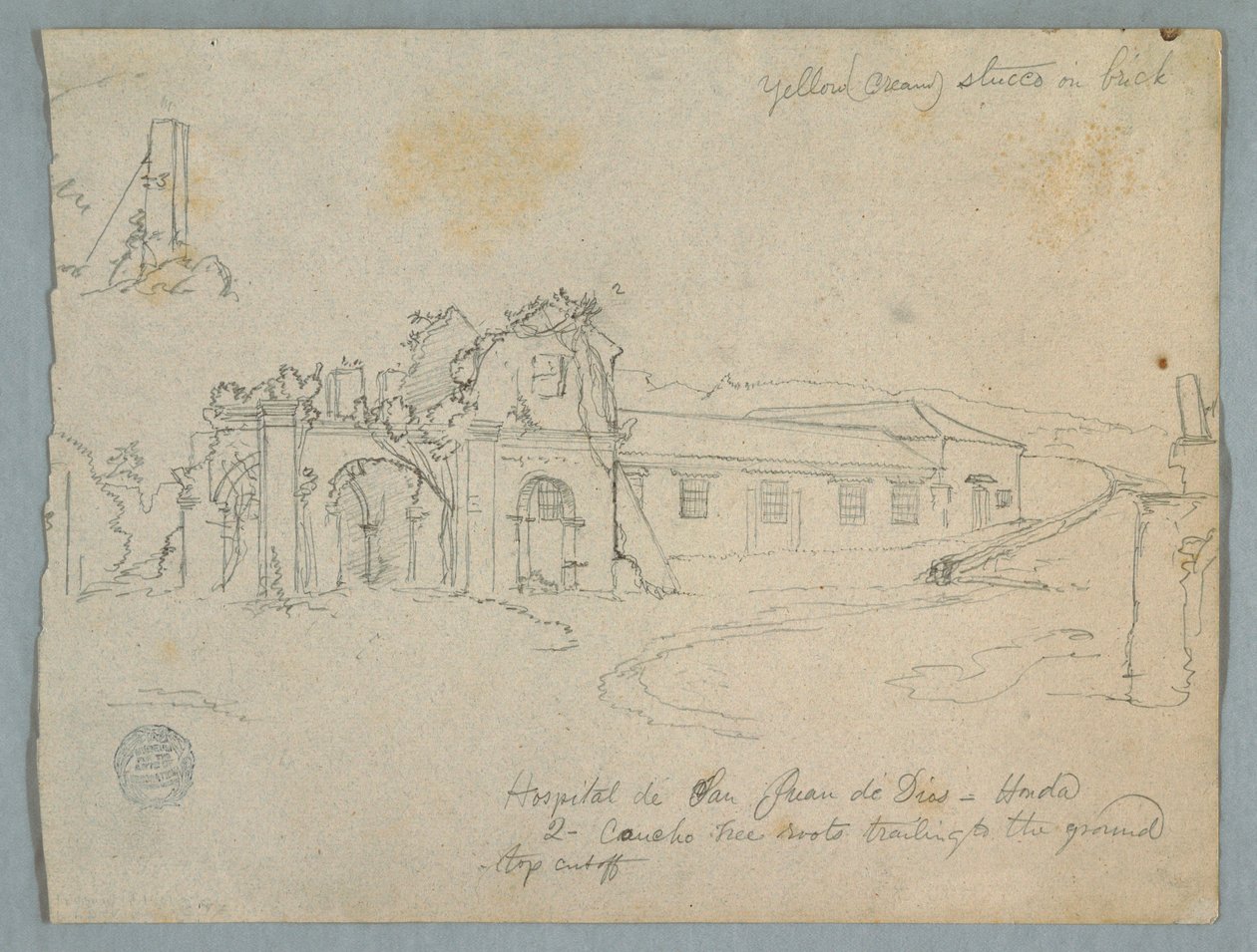 Piirustus, Hospital de San Juan de Dios, Honda, Kolumbia, 1853. tekijältä Frederic Edwin Church