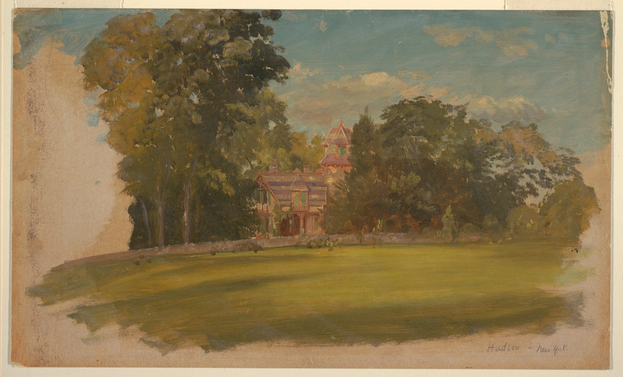 Piirros, talo Hudsonissa, New York, n. 1885. tekijältä Frederic Edwin Church