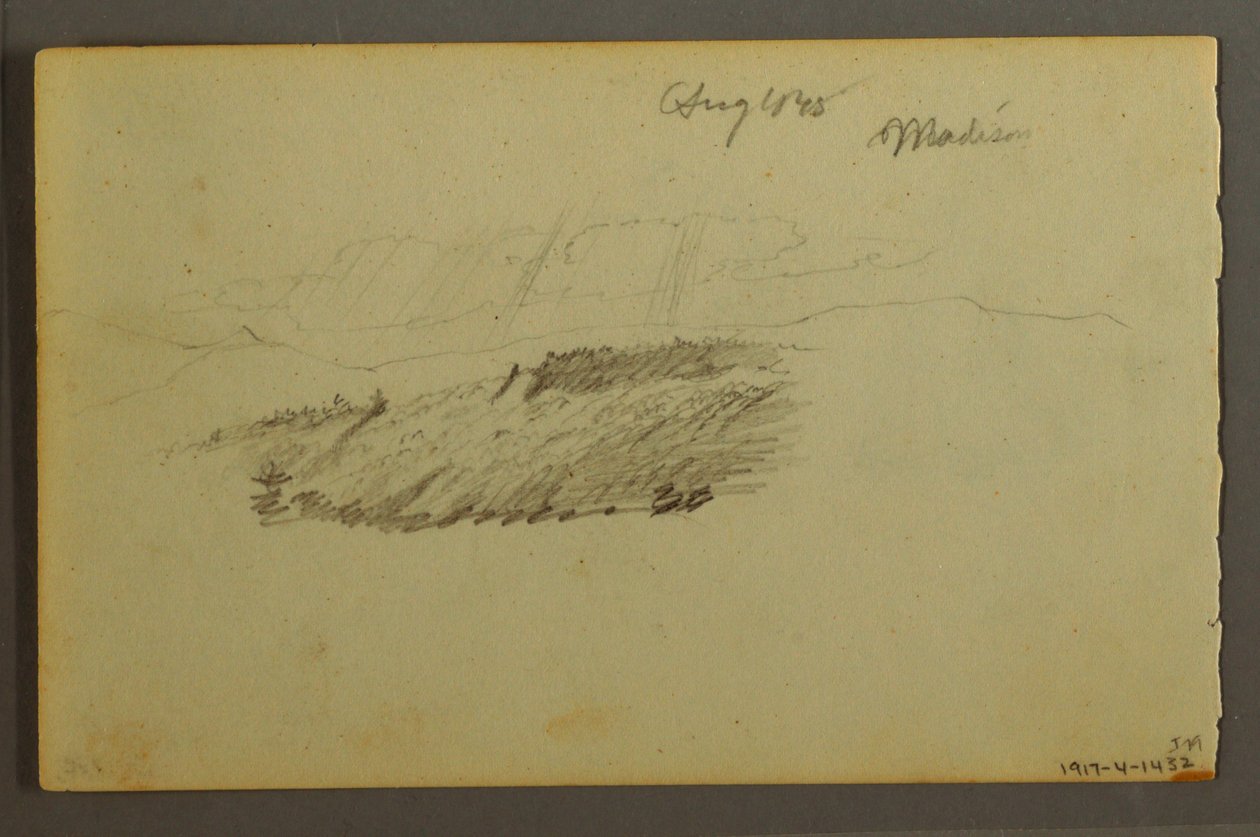 Piirustus, talo, purjevene, kasvi, syyskuu 1844 tekijältä Frederic Edwin Church