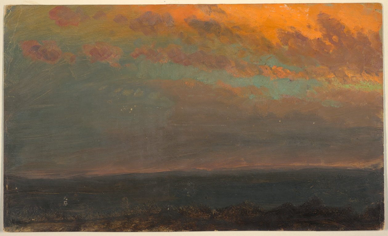 Piirros, Hudson Valley  auringonlaskun aikaan, 1870-80 tekijältä Frederic Edwin Church