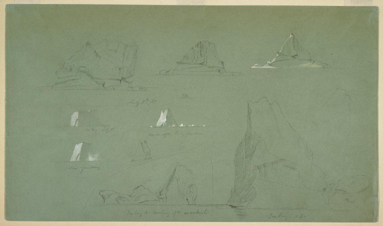 Piirros, Jäävuoret, 7. ja 9. heinäkuuta 1859. tekijältä Frederic Edwin Church