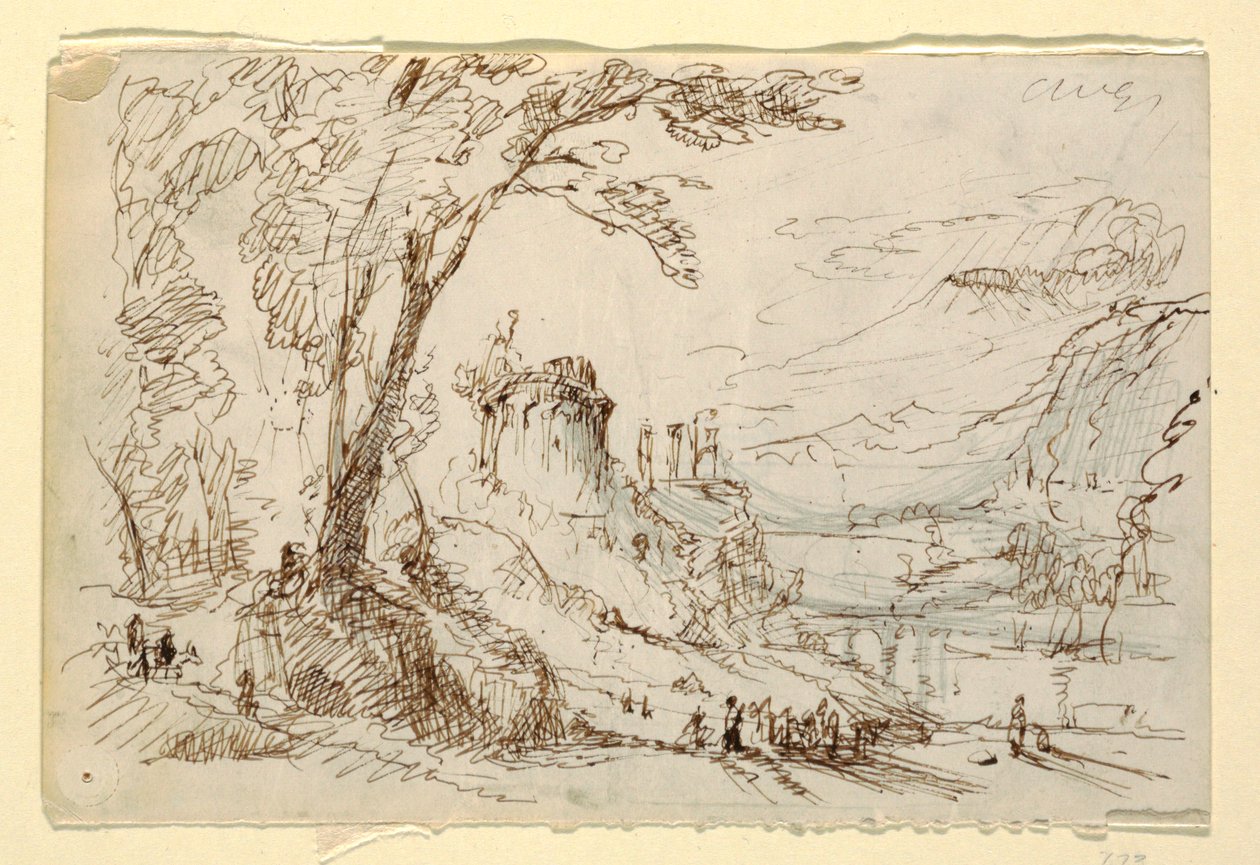 Piirros, Kuvitteellinen maisema klassisine raunioineen, n. 1845. tekijältä Frederic Edwin Church
