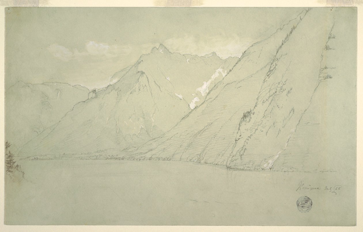 Piirros, Königssee Falkensteinista, heinäkuu 1868. tekijältä Frederic Edwin Church