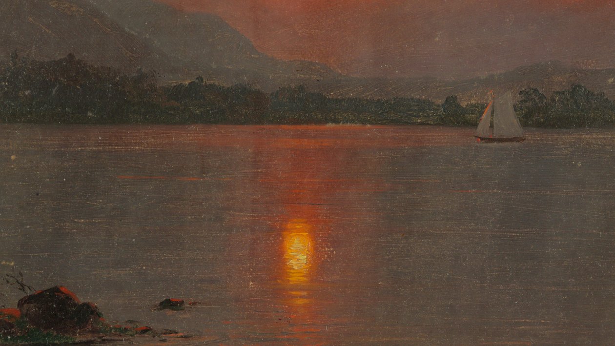 Piirros, Millinocket-järvi, auringonlasku, 1870-80. tekijältä Frederic Edwin Church