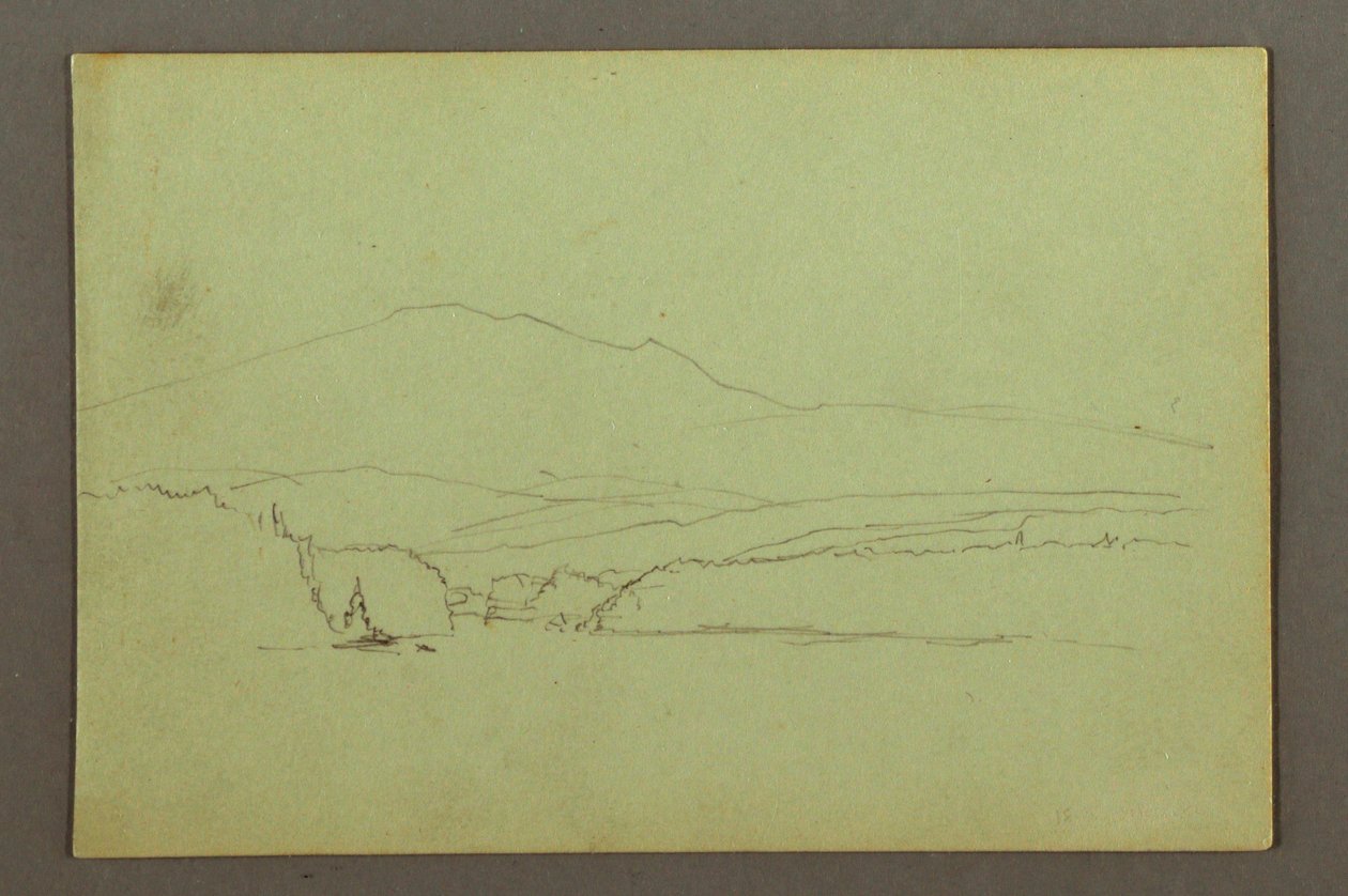 Piirros, Järvi, mäki, mahdollisesti 1856 tekijältä Frederic Edwin Church
