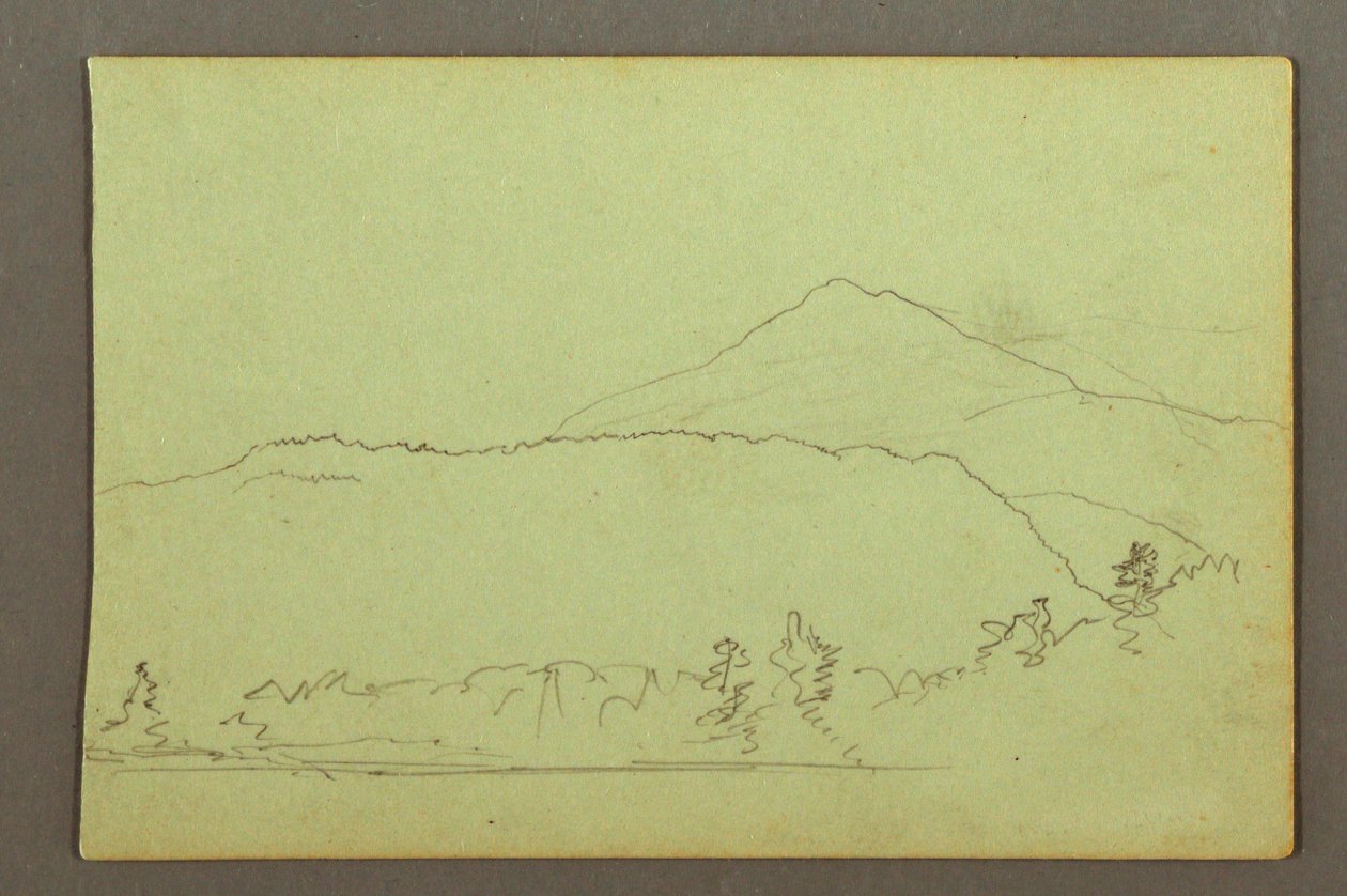 Piirros, Järvi, mäki, mahdollisesti 1856 tekijältä Frederic Edwin Church