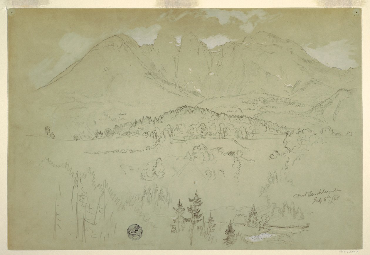 Piirros, maisema, Berchtesgaden, Baijeri, 6. heinäkuuta 1868. tekijältä Frederic Edwin Church