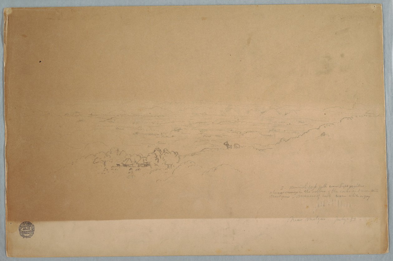 Piirros, Maisema Melgarin lähellä, Kolumbia, heinäkuu 1853 tekijältä Frederic Edwin Church