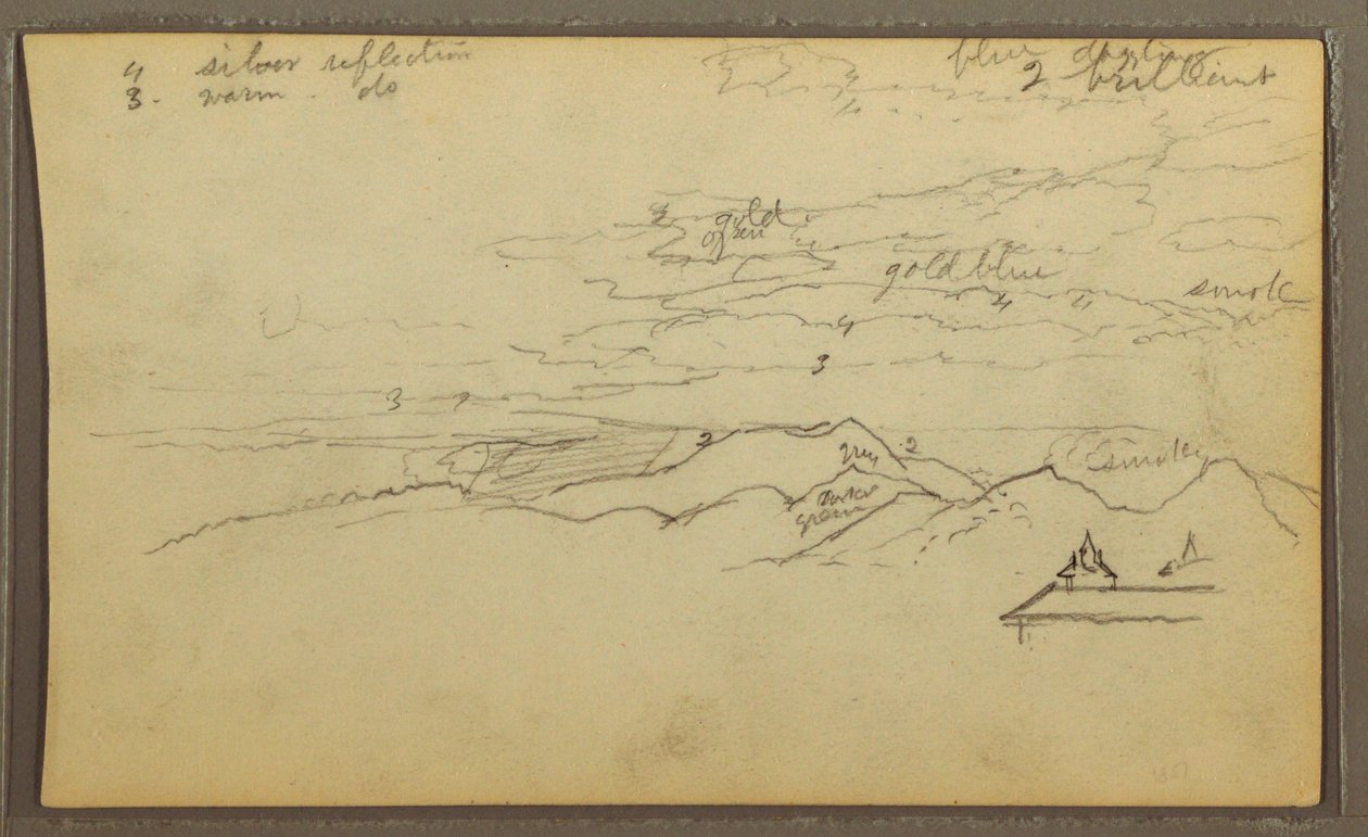 Piirros, maisema; Kääntöpuoli: Vene, kasvitieteellisiä luonnoksia, 1857 tekijältä Frederic Edwin Church