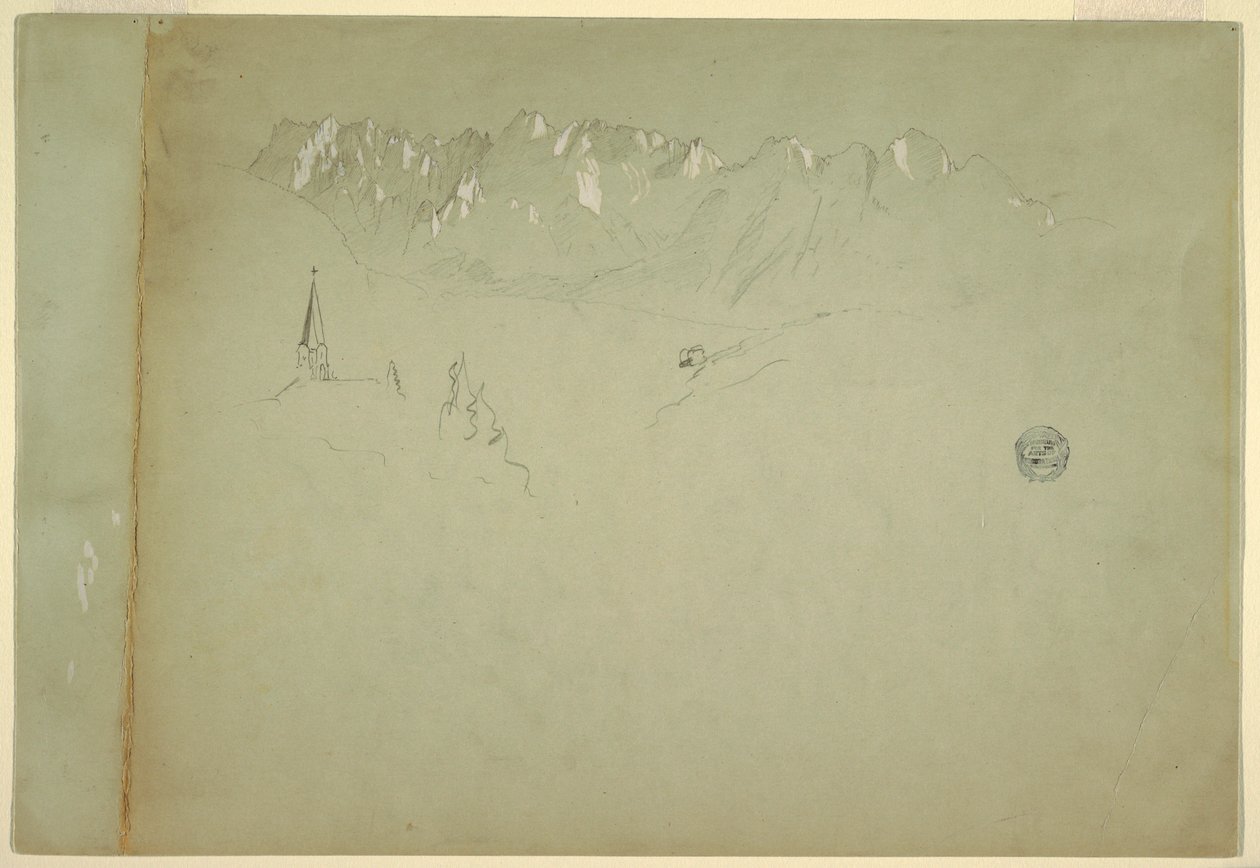 Piirros, Maisema Itävallan Alpeilta, 1868 tekijältä Frederic Edwin Church