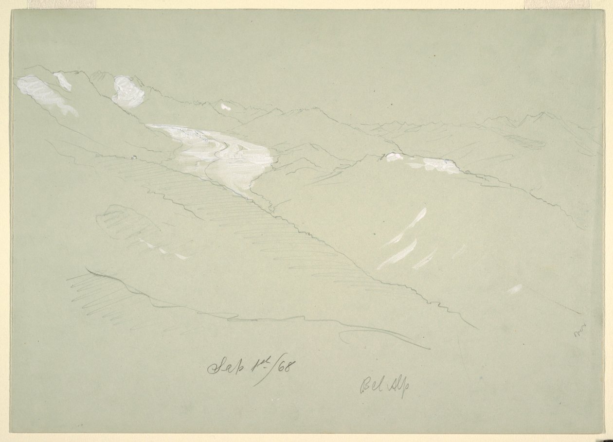 Piirros, Maisema Bernin ylängöillä, lähellä Bel Alpia, Sveitsi, syyskuu 1868. tekijältä Frederic Edwin Church