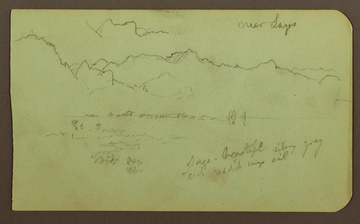Piirros, Maisema "lähellä Lagosia"; Kääntöpuoli: Maisema, 1883 tekijältä Frederic Edwin Church