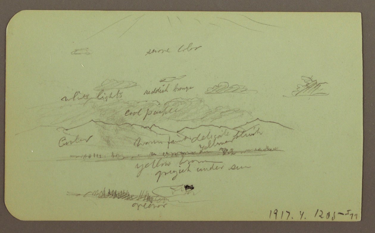 Piirros, maisema ja kirkko; Kääntöpuoli: Maisema, 1883 tekijältä Frederic Edwin Church