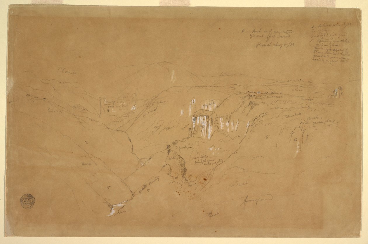 Piirros, Maisema Purese-vuorella, Kolumbia, 6. elokuuta 1853. tekijältä Frederic Edwin Church