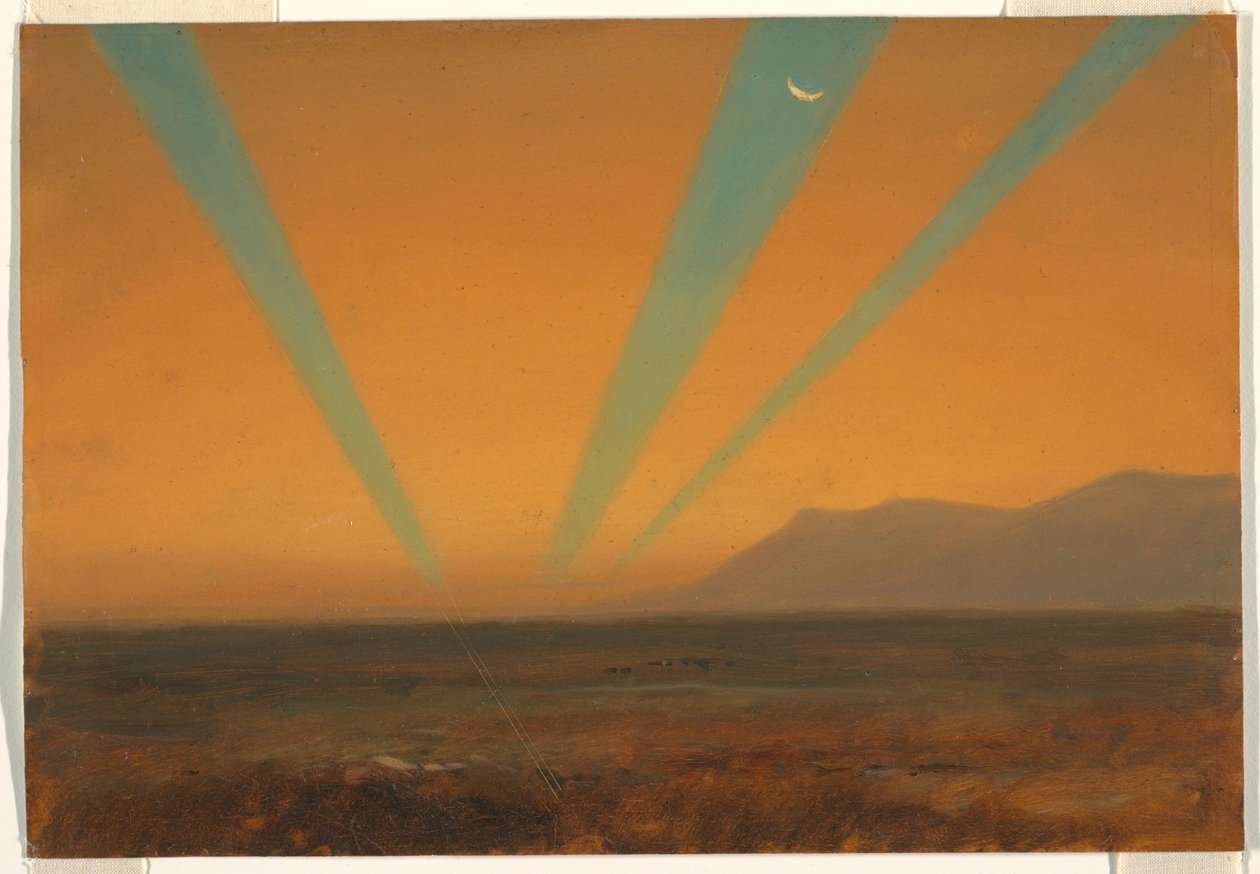 Piirros, Maisema auringonlaskun kanssa, 1860-70 tekijältä Frederic Edwin Church