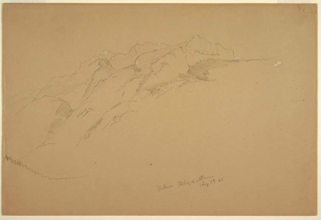 Piirros, Maisemia Gollingin ja Abtenaun välillä, 5. elokuuta 1868. tekijältä Frederic Edwin Church