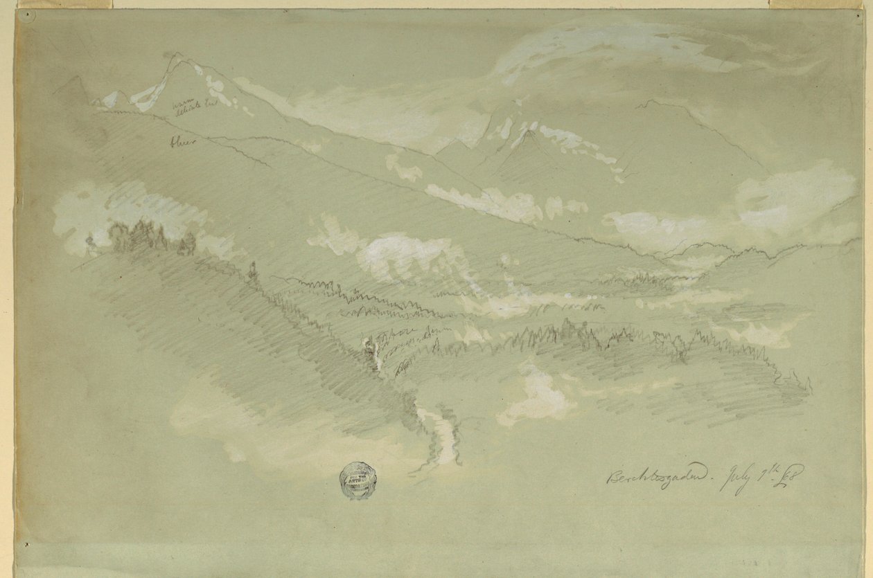 Piirustus, Maisemat, Berchtesgadenin lähistöllä, 1868 tekijältä Frederic Edwin Church