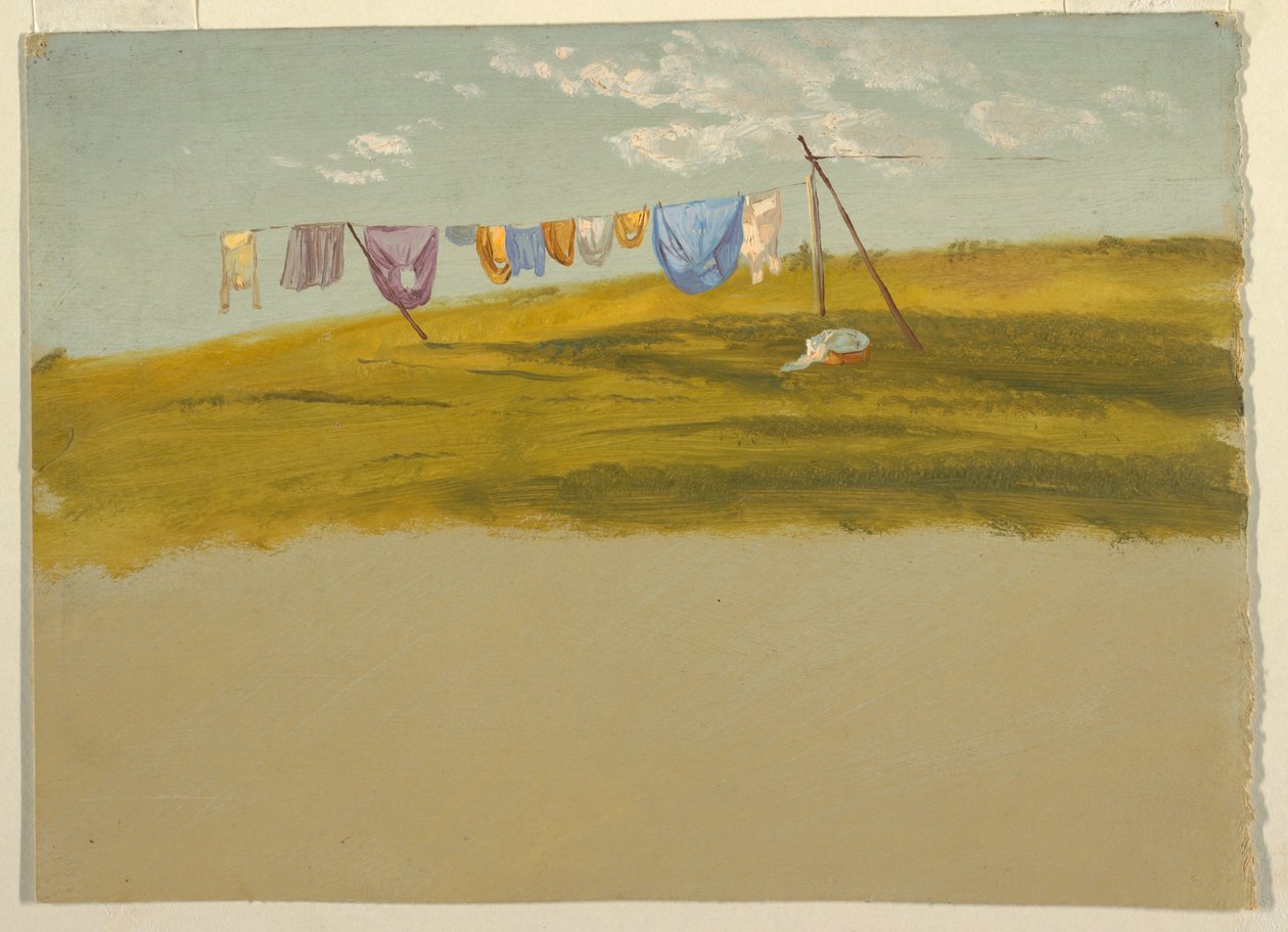 Piirros, kuivumaan ripustettu pyykki, n. 1865-75. tekijältä Frederic Edwin Church