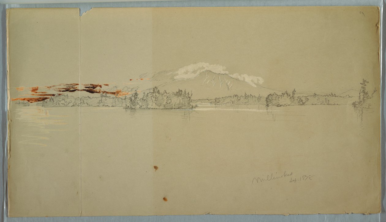 Piirros, Millinocket Lake, näkymä Katahdin-vuorelle, syyskuu 1878. tekijältä Frederic Edwin Church