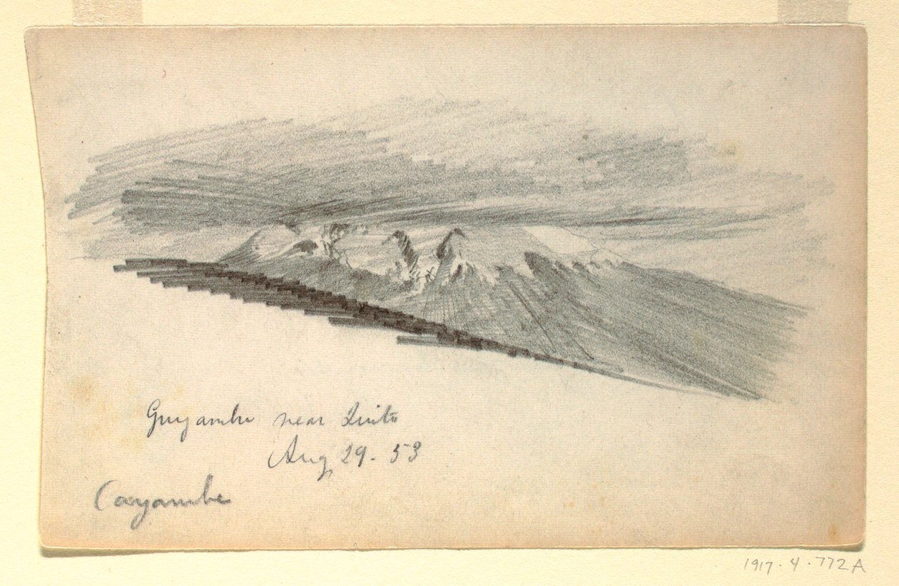 Piirros, Cayambe-vuori, Ecuador, 29. elokuuta 1853. tekijältä Frederic Edwin Church