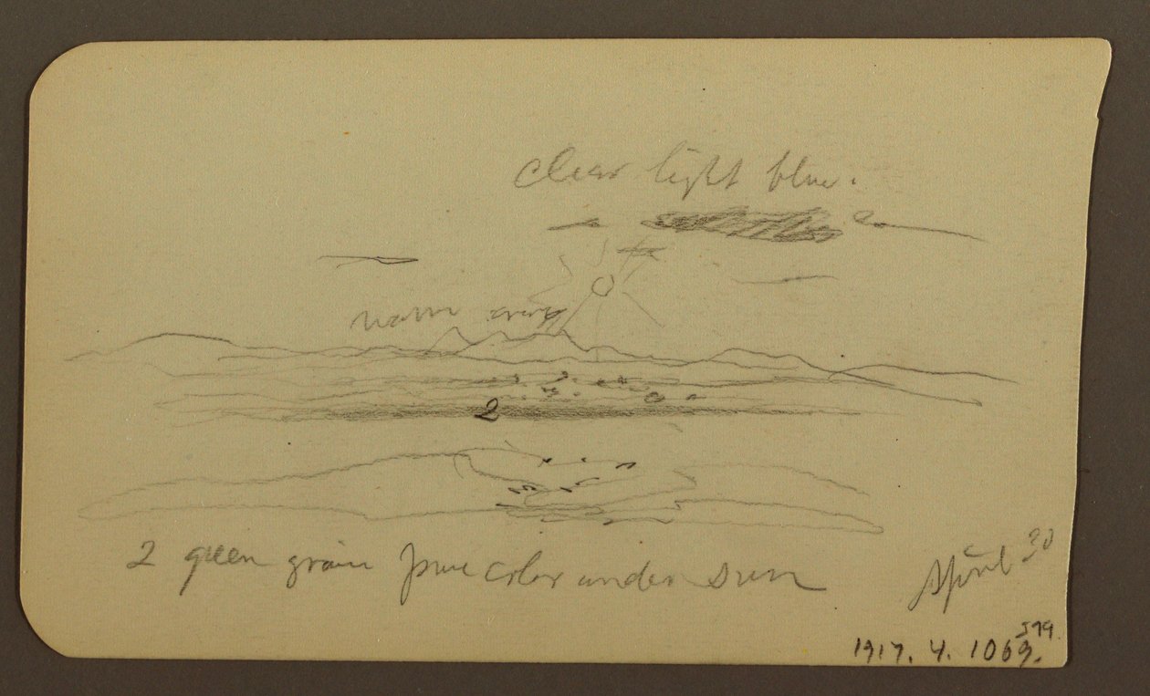 Piirros, vuoristomaisema, hahmo; Kääntöpuoli: Maisema, 30. huhtikuuta 1885. tekijältä Frederic Edwin Church