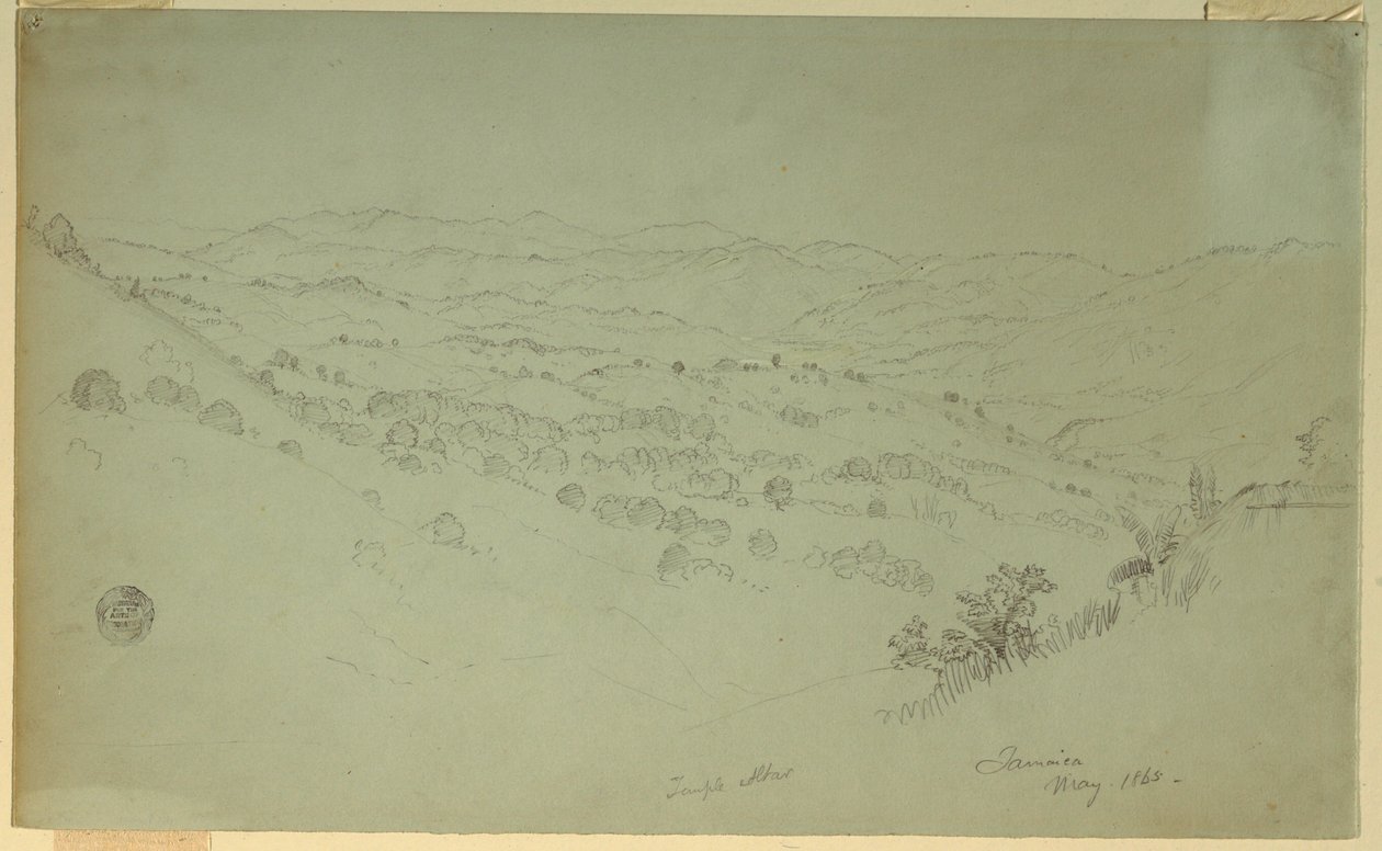 Piirros, vuoristomaisema, Jamaika, 1865 tekijältä Frederic Edwin Church