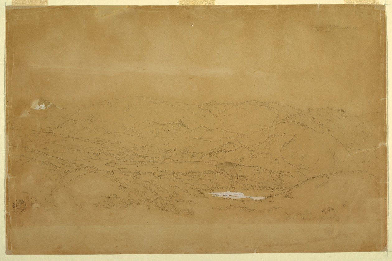 Piirros, Vuoristomaisema Guanojon ja Guarandan lähellä, Ecuador, 10. kesäkuuta 1857. tekijältä Frederic Edwin Church
