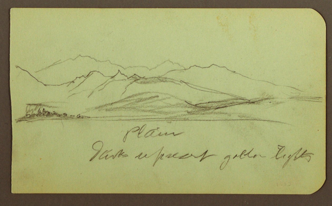 Piirros, vuoristomaisema; Kääntöpuoli: vuoristomaisema, hahmo, 1883 tekijältä Frederic Edwin Church