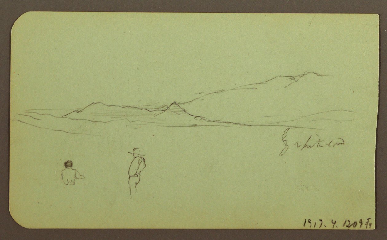 Piirros, vuoristomaisema; Kääntöpuoli: vuoristomaisema, hahmo, 1883 tekijältä Frederic Edwin Church