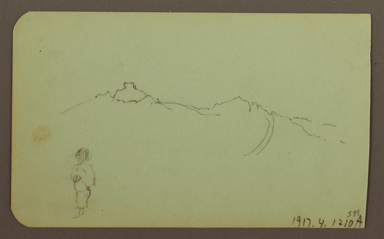 Piirros, vuoristomaisema; Kääntöpuoli: Vuoristo, hahmo, 1883 tekijältä Frederic Edwin Church